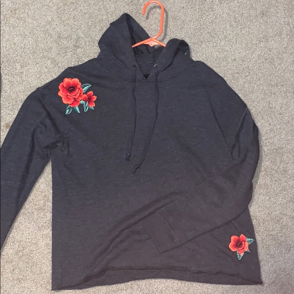 Thin cropped dark grey hooded sweatshirt